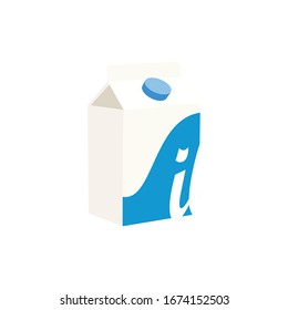 Milk carton box with blue cap isolated on white background. Milk package