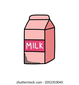 milk carton box doodle icon, vector color line illustration