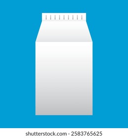 Milk Carton Box Mockup isolated on a blue background, vector illustration. Mockup of a white milk or drinking water box, juice. Clean empty milk container packaging with blank space, flat style, EPS. 