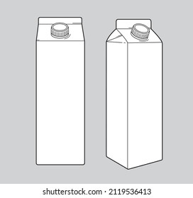 Milk Carton Box with Screw Cap Mock-up line art isolated on grey 