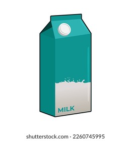 Milk carton box with screw cap, mockup vector illustration in trendy 3d realistic design style.Tosca green color with simple graphic milk element. Editable graphic resources for many purposes.