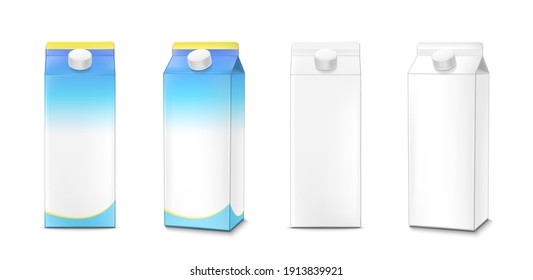 Milk carton boxes mockup blue color and white blank