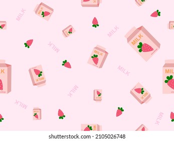 Milk carton cartoon character seamless pattern on pink background