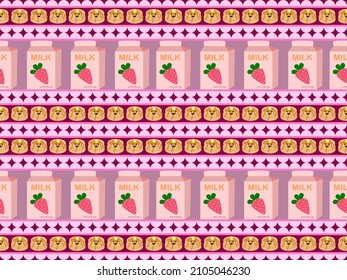 Milk carton cartoon character seamless pattern on pink background