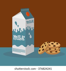 Milk carton and chocolate chip cookies vector illustration