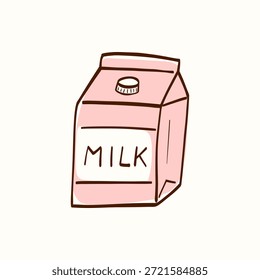 Cartón de leche con forma simple limpia y tonos neutros suaves sobre un fondo claro. Elemento lácteo mínimo para la marca del café, menús de café, empaquetado del desayuno, gráficos de la cocina y pegatinas.