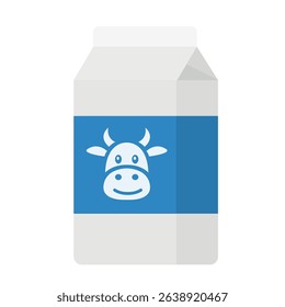 milk carton with cow label flat cartoon illustration