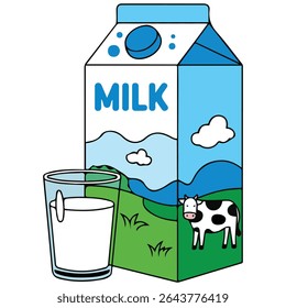 Milk carton with cup isolated vector illustration on white background