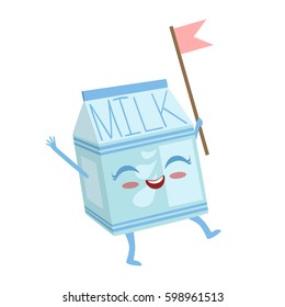 Milk Carton Cute Anime Humanized Cartoon Food Character Emoji Vector Illustration