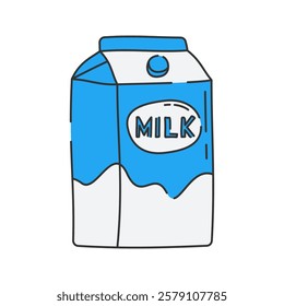 Milk Carton Doodle Illustration, A classic blue and white milk carton.