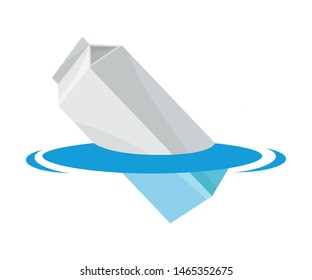 Milk carton floats in water. Vector illustration on white background.