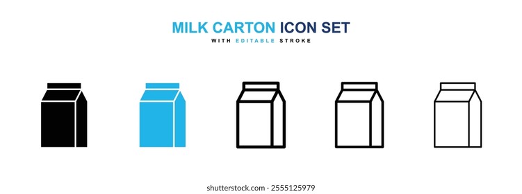 Milk carton icon collection in black and blue colors