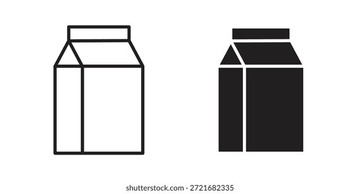 Milchkartonsymbol flach und dünne Strich Vektorpackung. Bearbeitbarer Symbolsatz