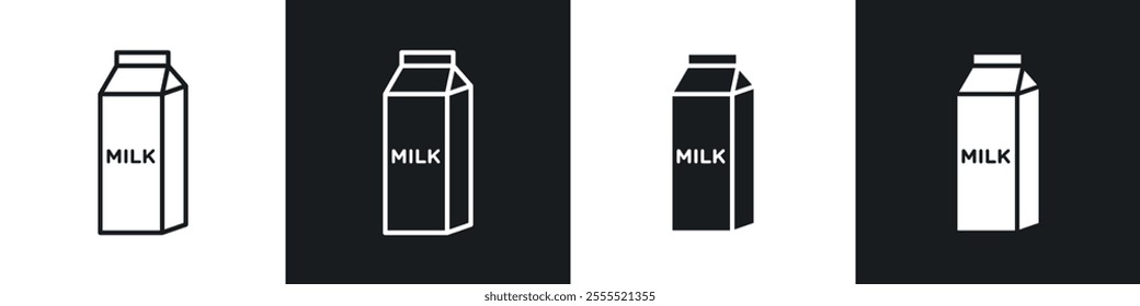 Milk carton icon vector collection in black and white.