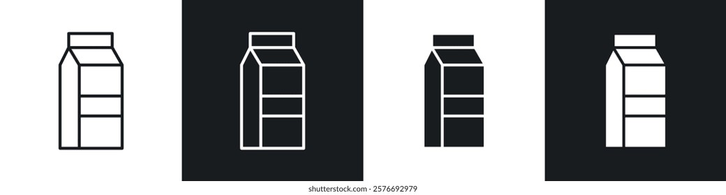 Milk carton icons collection in black and white solid and line style