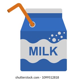 Milk Carton Illustration - Small blue milk carton and orange straw isolated on white background