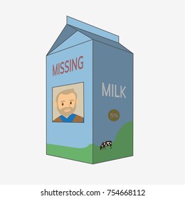 Milk carton with missing grandfather. Flat vector illustration