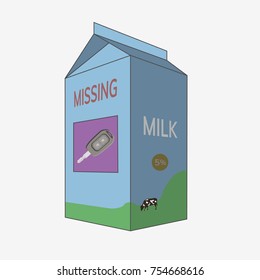 Milk carton with missing key. Flat vector illustration