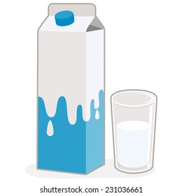 Milk carton pack and a glass of milk. Vector illustration