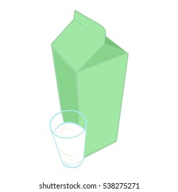 Milk carton pack and a glass of milk. Vector illustration, isolated on white background.