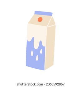 Milk in carton pack. Pasteurized dairy product in abstract cardboard package. Fresh cream in paper box. Colored flat vector illustration isolated on white background.