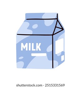 Milk in carton package, closed cardboard box. Dairy product, beverage in drink container, paper carton pack. Natural milky liquid. Flat vector illustration isolated on white background.