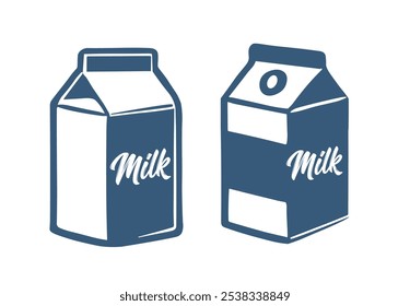 Milk carton packaging container. Milk cartons retro design nutrition product beverage drink