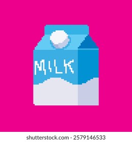 milk carton pixel art vector illustration on isolated background.
