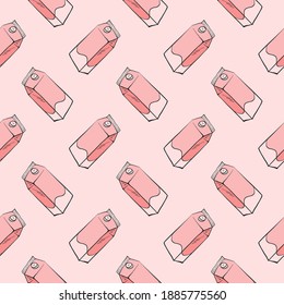 Milk carton , seamless pattern on a light pink background.