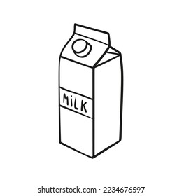 Milk carton vector hand drawn icon. Dairy product packaging on white background in doodle style.