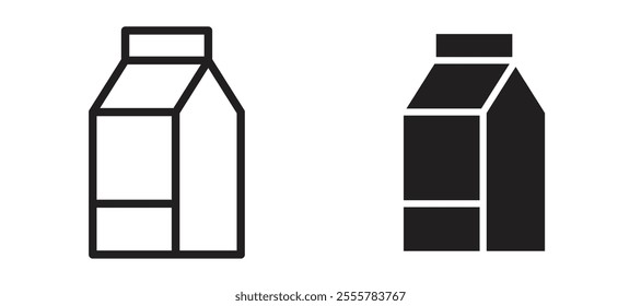 Milk carton vector icon set in black color.