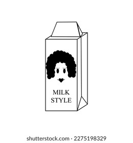 Milk carton with woman face with hairstyle.