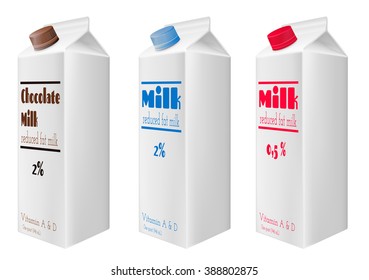 Milk cartons with screw cap. Reduced fat milk. 