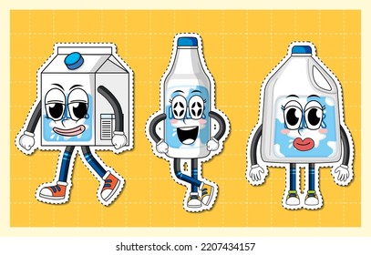 Milk cartoon character on grid background illustration