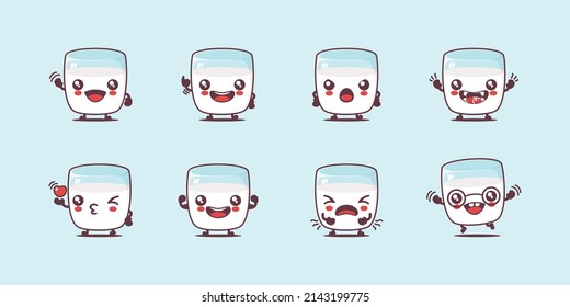 milk cartoon. healthy drink vector illustration. with different faces and expressions. cute cartoon