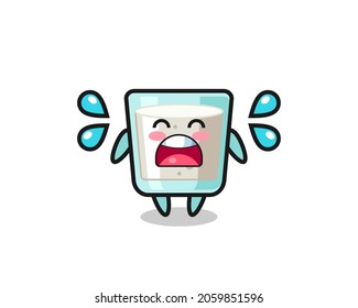 milk cartoon illustration with crying gesture , cute style design for t shirt, sticker, logo element