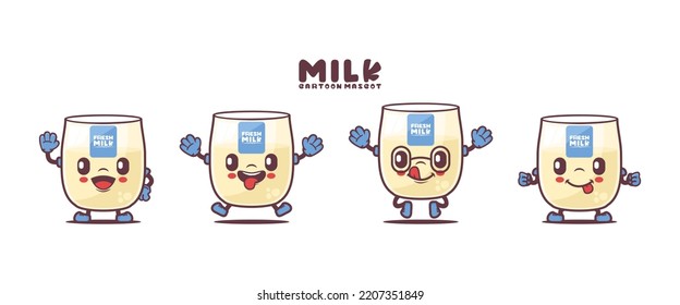 milk cartoon mascot with different expressions. drink vector illustration.