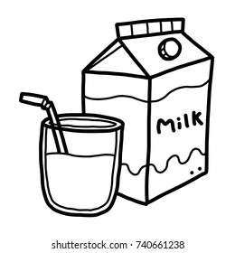 milk / cartoon vector and illustration, black and white, hand drawn, sketch style, isolated on white background.