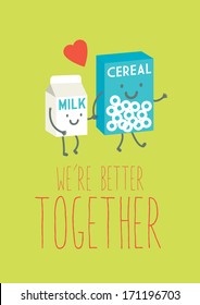 milk and cereal better together valentine's day template vector/illustration