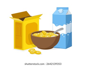Milk with cereal healthy food stock illustration. Vector illustration.