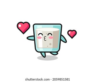 milk character cartoon with kissing gesture , cute style design for t shirt, sticker, logo element