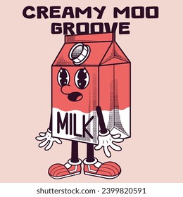 Milk Character Design With Slogan Creamy moo groove