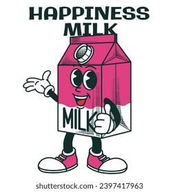 Milk Character Design With Slogan Happiness milk