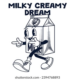 Milk Character Design With Slogan Milky Creamy Dream