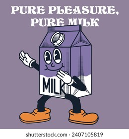 Milk Character Design With Slogan Pure pleasure, pure milk