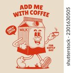 Milk Character, Retro Mascot Character, Box of Milk Character