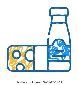 milk and cheese dairy products doodle icon sketch vector. milk and cheese dairy products sign. isolated symbol illustration