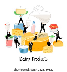 Milk, cheese and diary products healthy eating vector illustration