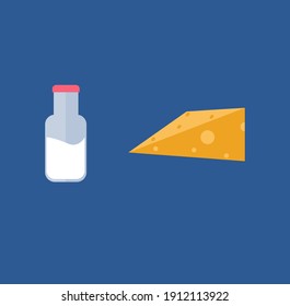 Milk and cheese, illustration, vector on a white background.