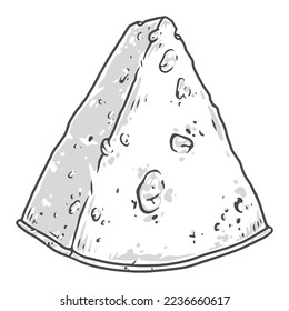 Milk cheese monochrome emblem detailed triangular piece of snack for making pizza or adding to healthy salad vector illustration